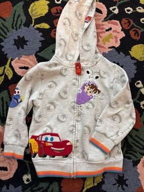 Disney Hoodie Boys 5 5T Zip Grey Pixar 100 Character Sweater Jacket